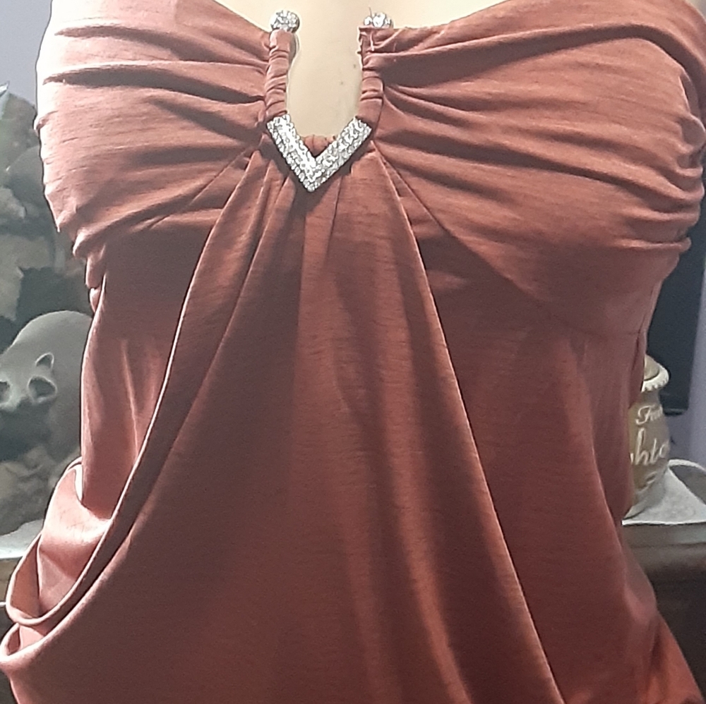 Strapless burnt orange top